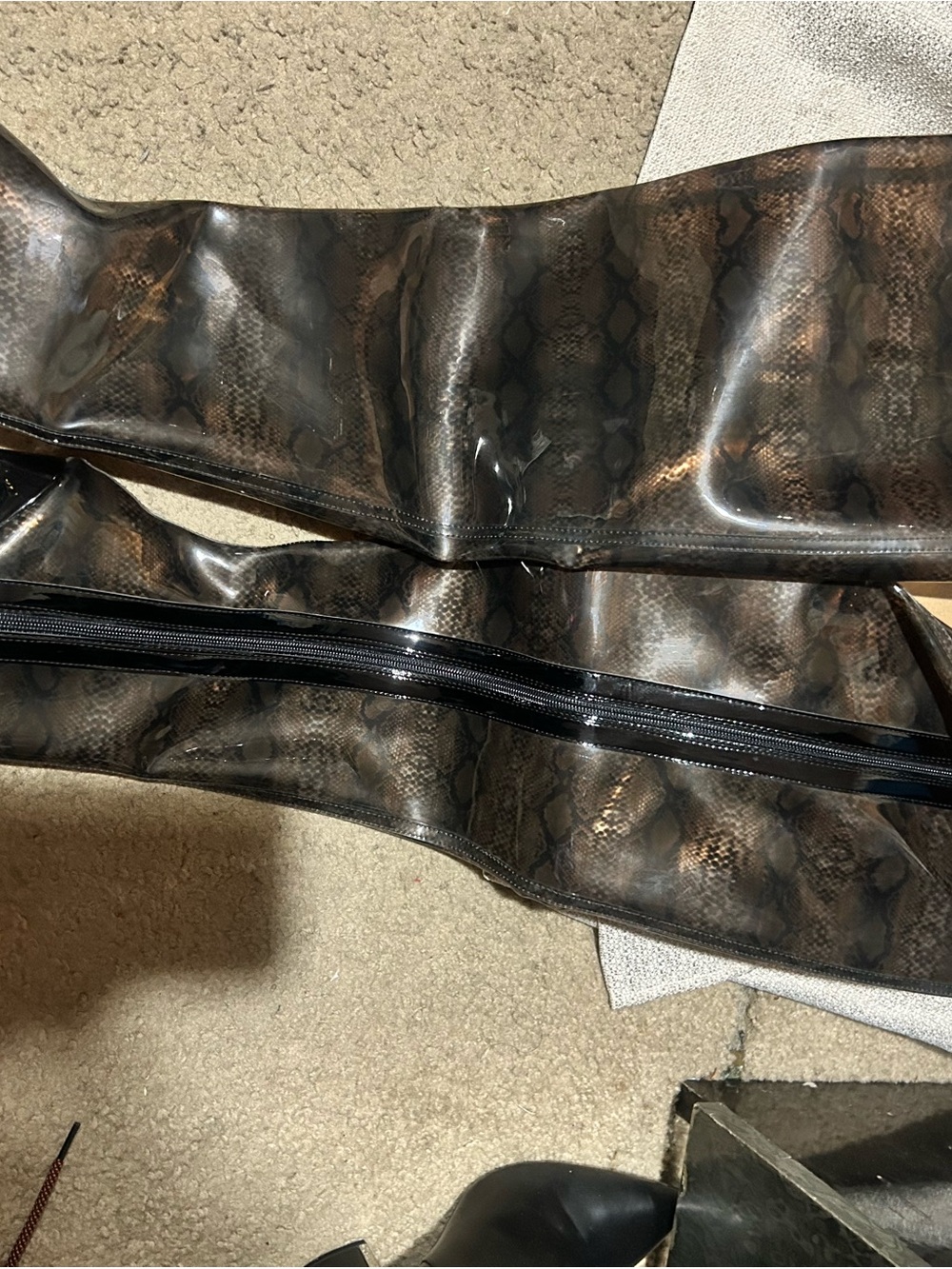 Fashion Nova Over-the-Knee Snake-Print Boots in Brown and Black